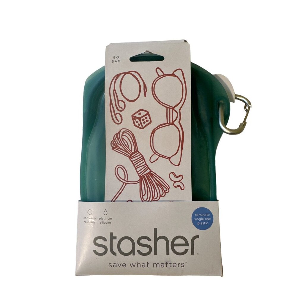 💖Stashed, reusable silicone storage bag with aluminum carabiner